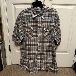 IZOD men’s button-up collared short sleeve shirt - sz large - orange/navy/white